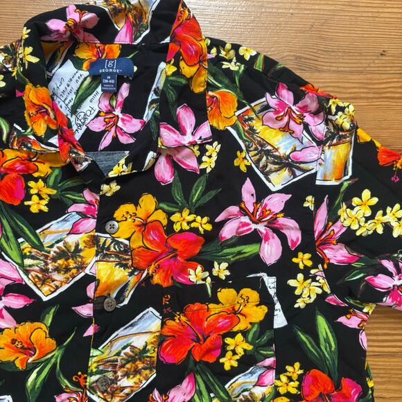 George black pink red tropical short sleeve button up womens shirt SIZE M - Picture 2 of 6